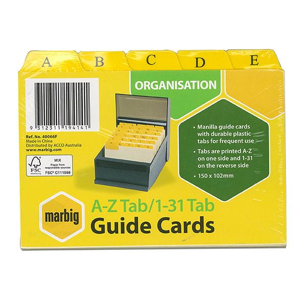 Marbig A-Z, 1-31 Manilla Buff System Card Indices 6 x 4 AO40066F