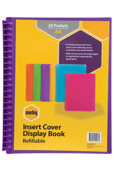 Marbig A4 20 Pocket Insertable Cover Refillable Display Book, Purple Cover AO2008519