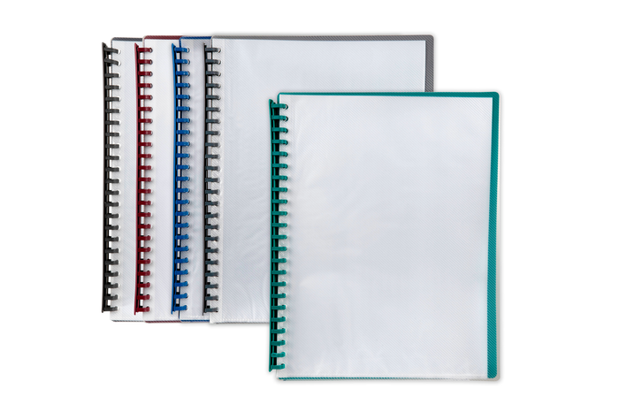 Marbig A4 20 Pocket Refillable Display Book, Clear Front, Assorted Col ...