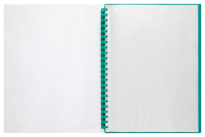 Marbig A4 20 Pocket Refillable Display Book, Clear Front, Green Backing AO2007204