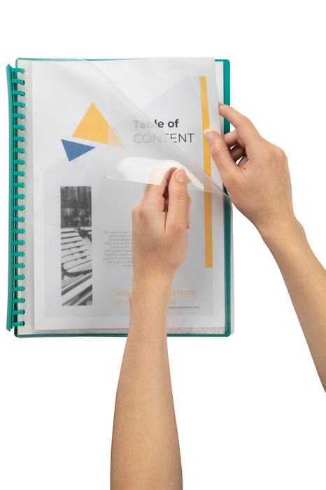 Marbig A4 20 Pocket Refillable Display Book, Clear Front, Green Backing AO2007204-DO