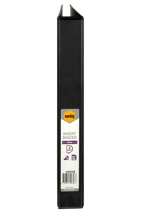 Marbig A4 3/25 Clearview Insert Cover Ringbinder, 3 D Ring - Black AO5403002B