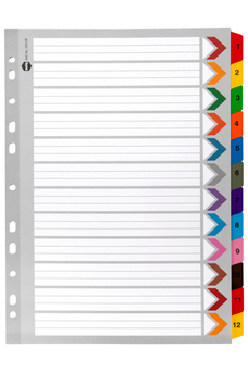 Marbig A4 Cardboard Coloured  Indices/Divider, 1-12 Tabs AO35019F