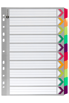 Marbig A4 Cardboard Indices/Divider, 10 Tabs, Fluoro AO36017F