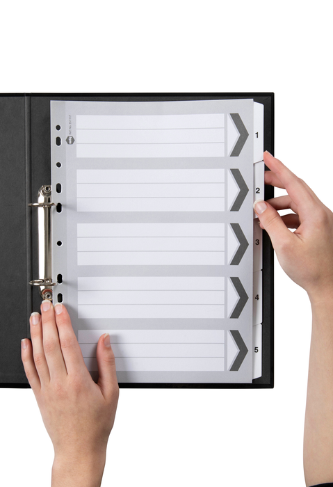 Marbig A4 Cardboard Indices/Divider, 5 Tabs, Black/White AO35111F