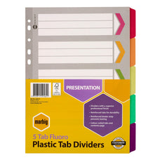 Marbig A4 Cardboard Indices/Divider, 5 Tabs, Fluoro AO36011F