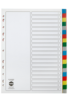 Marbig A4 Coloured Polypropylene Indices/Divider, 20 Tabs AO35022