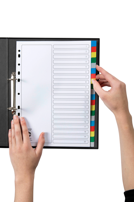 Marbig A4 Coloured Polypropylene Indices/Divider, 20 Tabs AO35022