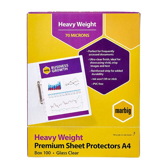 Marbig A4 Copysafe 70 Micron Heavy Weight Clear Pockets 100's pack AO25100
