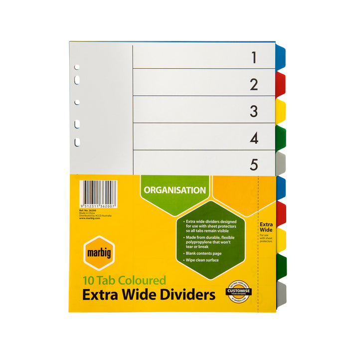 Marbig A4 Extra Wide Clear Polypropylene Indices/Divider, 10 Tabs AO36200
