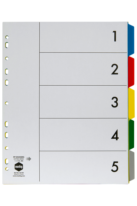 Marbig A4 Extra Wide Clear Polypropylene Indices/Divider, 5 Tabs AO36100