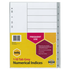 Marbig A4 Grey Polypropylene Indices/Divider, 1-10 AO35120