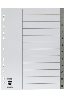 Marbig A4 Grey Polypropylene Indices/Divider, 1-12 AO35030