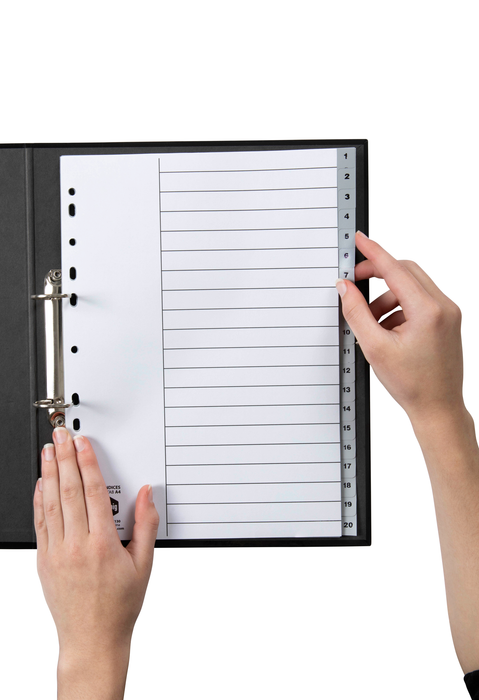 Marbig A4 Grey Polypropylene Indices/Divider, 1-20 AO35130