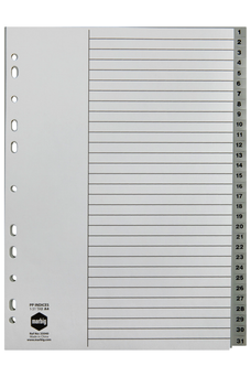 Marbig A4 Grey Polypropylene Indices/Divider, 1-31 AO35040
