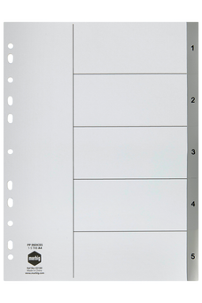 Marbig A4 Grey Polypropylene Indices/Divider, 1-5 AO35100