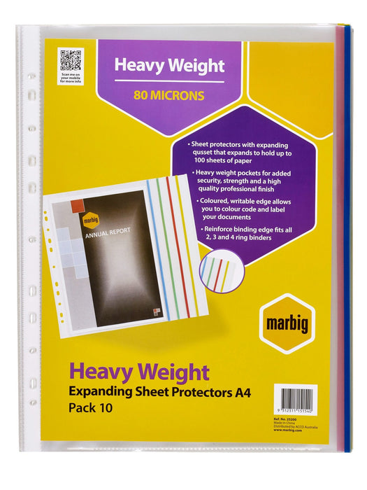 Marbig A4 Heavyweight Expanding Sheet Protectors, 10’s pack AO25200