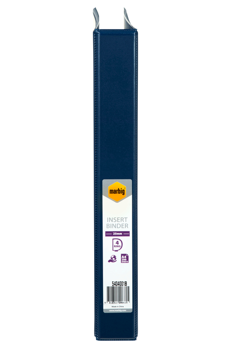 Marbig A4 Insert Cover Ring Binder, 25mm 4 D Rings, Blue AO5404001B