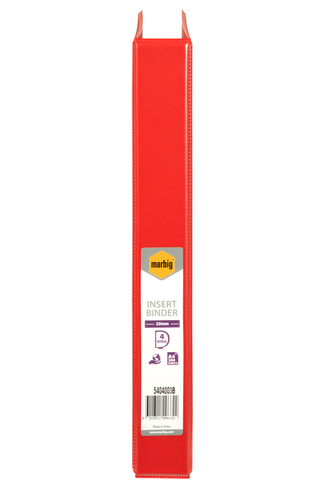 Marbig A4 Insert Cover Ring Binder, 25mm 4 D Rings, Red AO5404003B