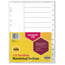 Marbig A4 White Polypropylene Indices/Divider, 1-12 AO35031