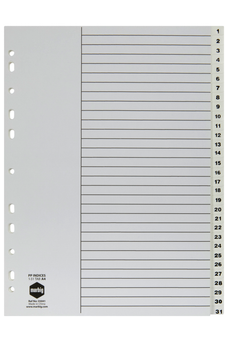 Marbig A4 White Polypropylene Indices/Divider, 1-31 AO35041