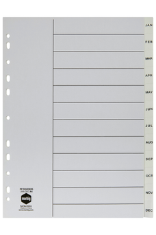 Marbig A4 White Polypropylene Indices/Divider, Jan-Dec AO35052