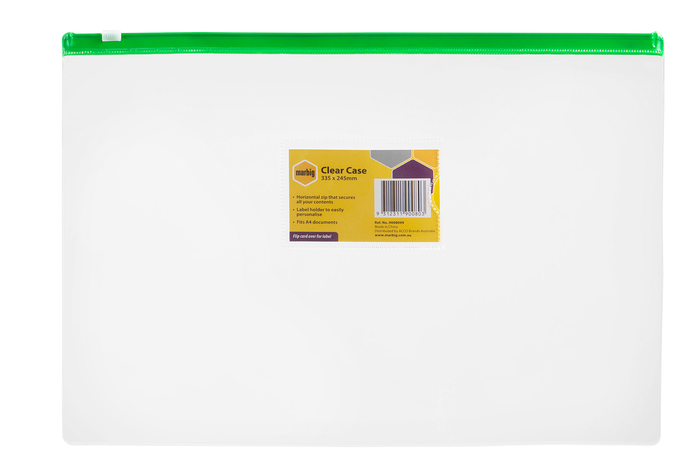 Marbig A4 Zip Clear, 335mm x 245mm, Assorted Colours Zip x 12's pack AO9008099