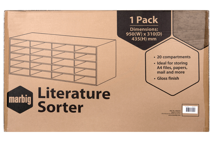 Marbig Cardboard Literature Sorter, 20 Compartments, 955W x 310D x 430Hmm AO80035A