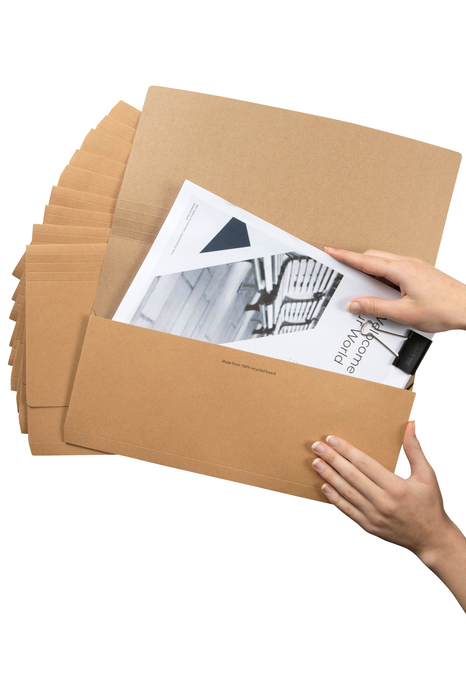 Marbig Foolscap Cardboard Document Wallet, 30mm Gusset, Enviro Kraft, 10's pack AO4003104