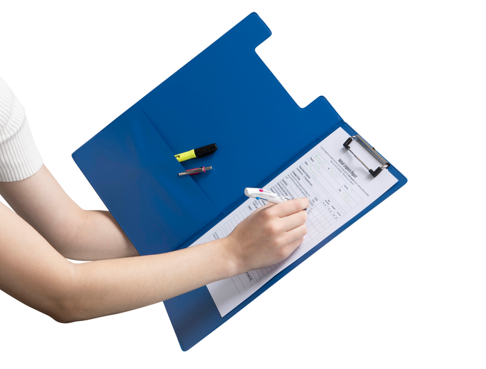 Marbig Foolscap PVC Clipboard + Flap, Blue AO4300501