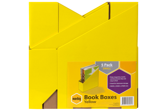 Marbig Narrow Book Box Yellow 5's pack AO8005705