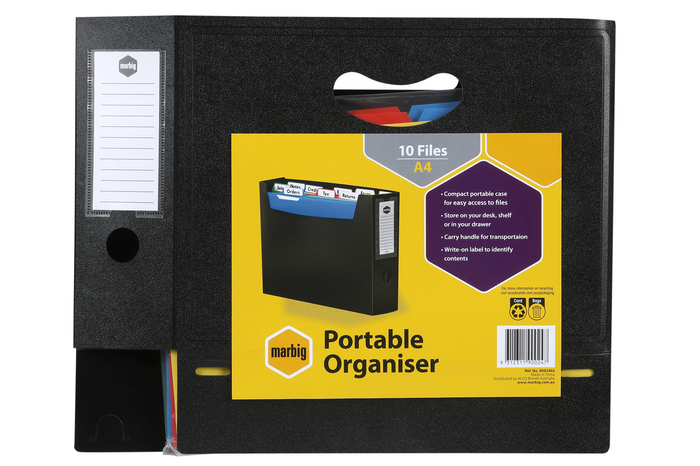 Marbig Portable File Organiser with 10 Files, Black AO9002402