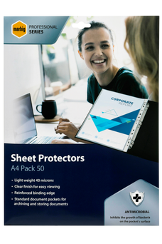 Marbig Professional A4 Antimicrobial Sheet Protector, 50's pack AO25112