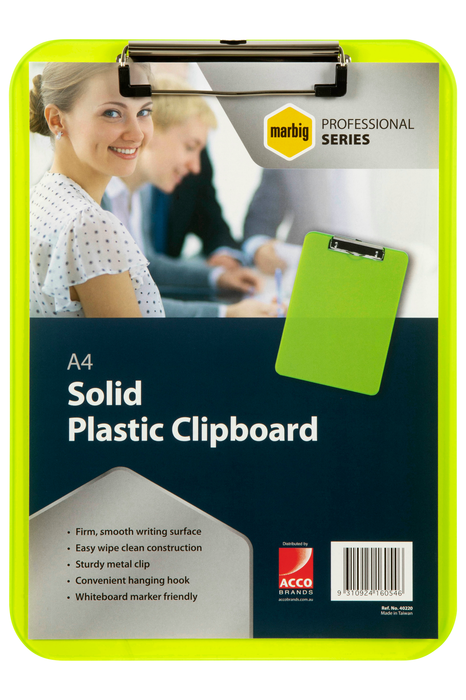 Marbig Professional A4 Neon Green Plastic Clipboard AO40220