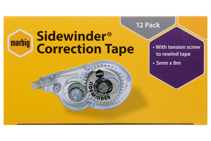 Marbig Sidewinder Correction Tape 5mm x 8mt - Box of 12 AO975753