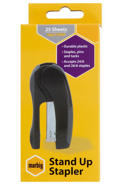 Marbig Stand Up Stapler, Half Strip, 25 Sheet, Black AO90145