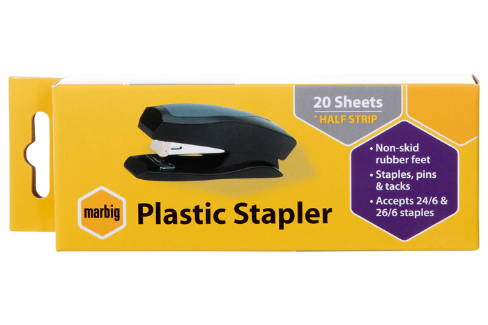 Marbig Stapler, Half Strip, 20 Sheet, Black AO90140S