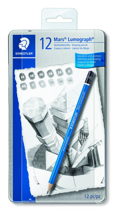 Mars Lumograph Tin of 12 Pencils in Assorted degrees ST100-G12