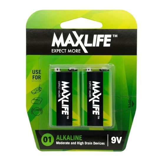 Maxlife 9V Alkaline Battery, 2 Pack, Long Lasting Alkaline Formula CDBAT9V-A2