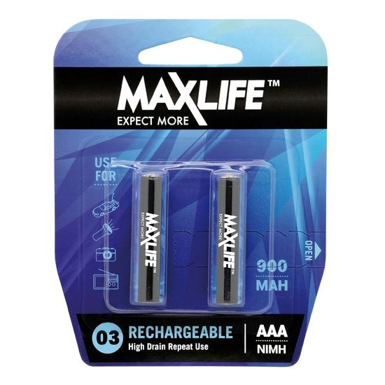 Maxlife AAA Rechargeable Battery, NIMH 900mAh, 2 Pack CDBATAAA-R2