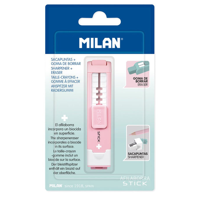 Milan Anti-Bacterial Stick Sharpener & Eraser Pink CX214392