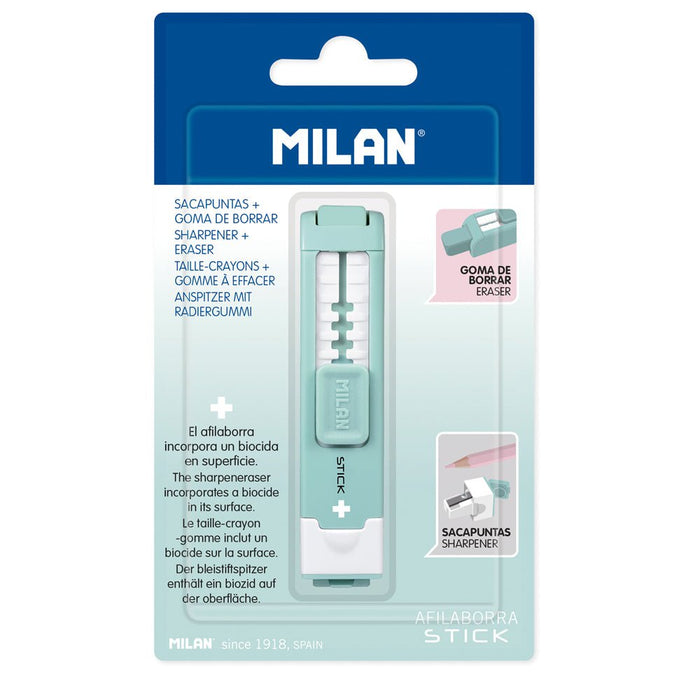 Milan Anti-Bacterial Stick Sharpener & Eraser Turquoise CX214391