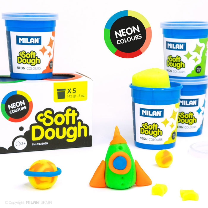 Milan Assorted Neon Colours Soft Dough Pack of 5 CX214409