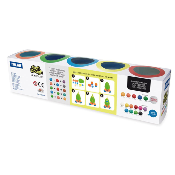 Milan Assorted Neon Colours Soft Dough Pack of 5 CX214409