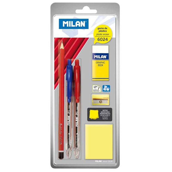 Milan Back To School Combo Pack Including Pens, Pencil, Eraser, Sharpener & Sticky Notes CX214207