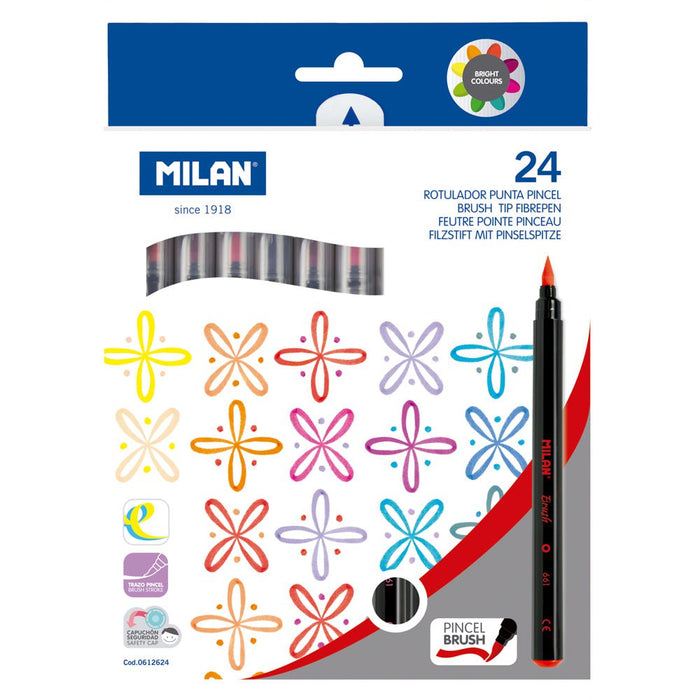 Milan Brush Tip Assorted Colours Fibre Tip Pens 24's pack CX214406