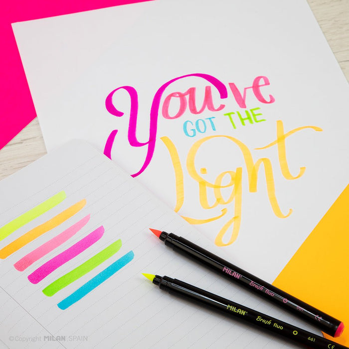 Milan Brush Tip Fluoro Fibre Tip Markers 6's pack CX214386