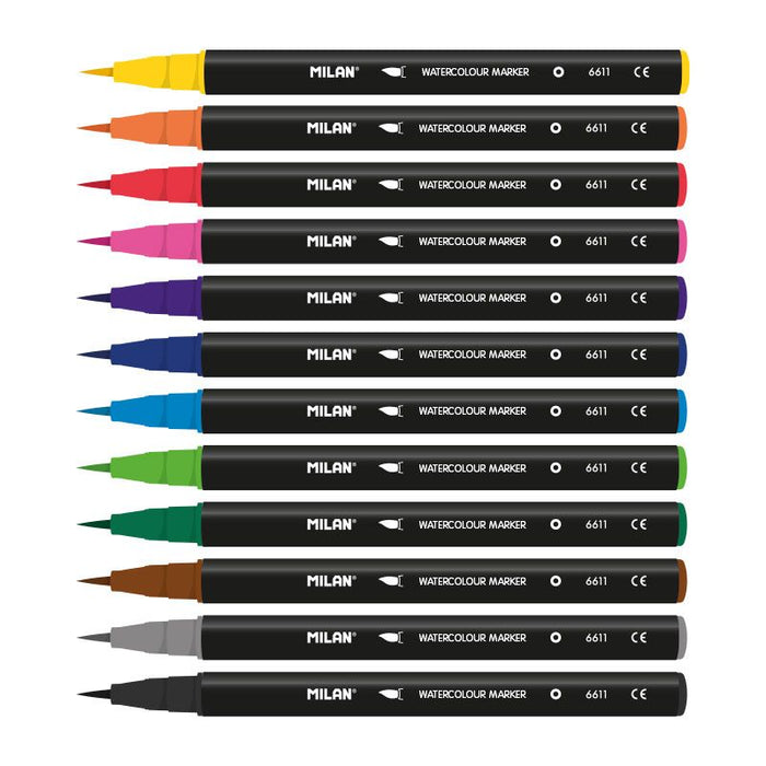 Milan Brush Tip Watercolour Markers, Assorted, Pack of 12 CX1000367