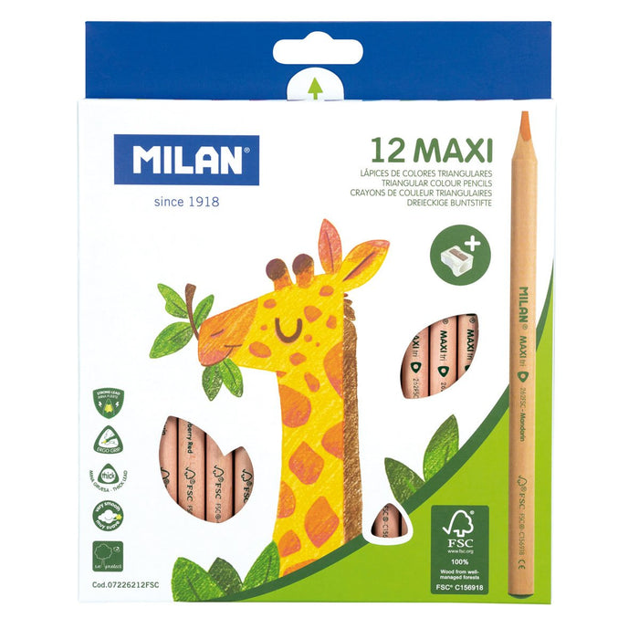 Milan Coloured Pencils Triangular Maxi Pack 12 Assorted Colours CX214278
