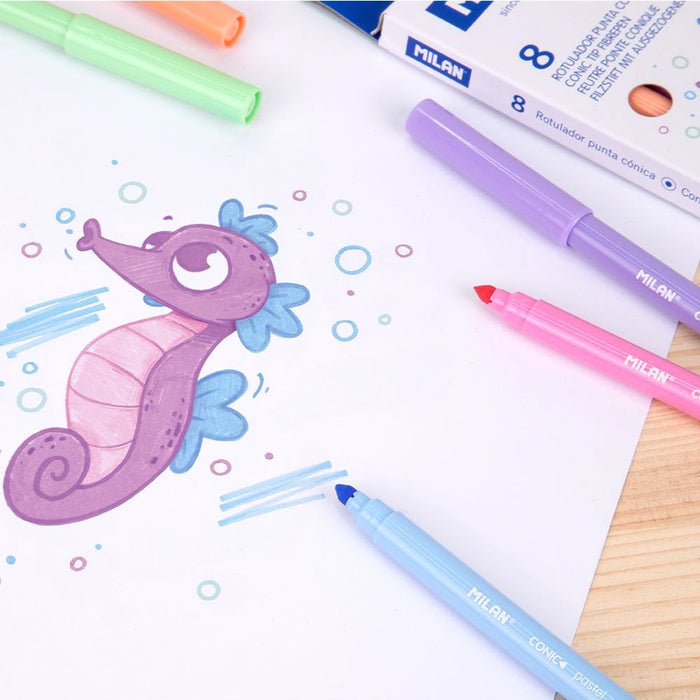 Milan Conic Tip Markers, Pastel Colours, Pack of 8 CX1000366